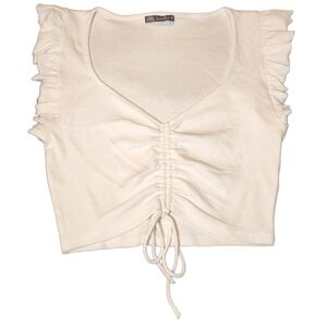 NWOT Zara White Ribbed Sleeveless Crop Top Size L